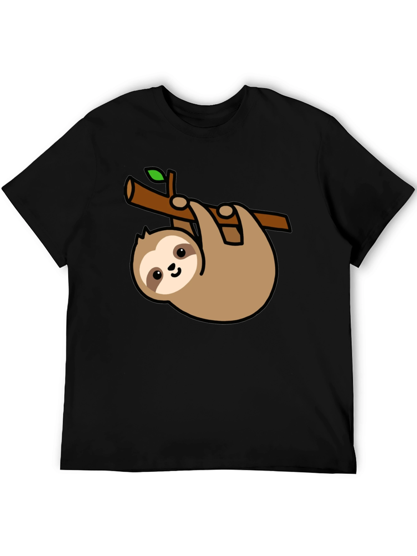 Cute Sloth Hanging on Branch Black T-Shirt