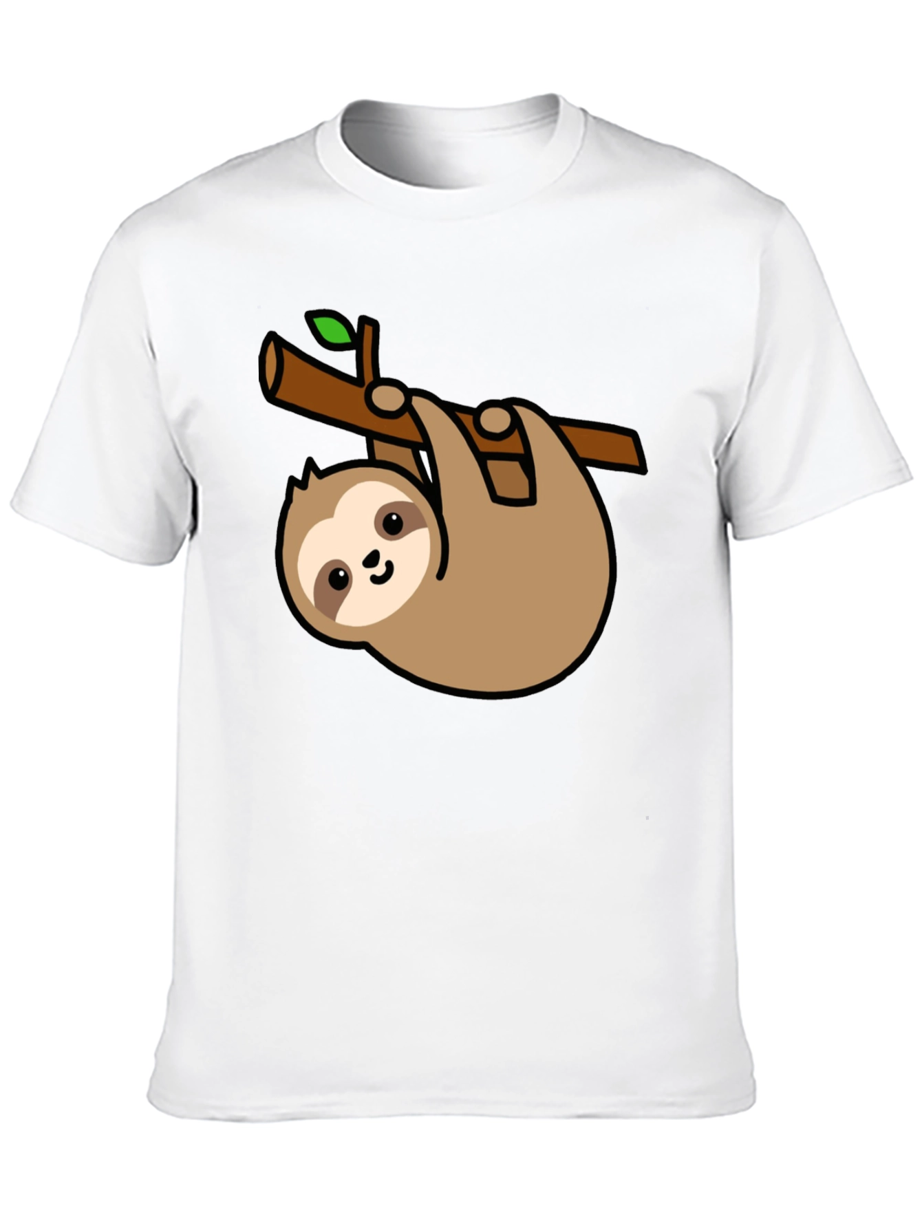 Cute Sloth Hanging on Branch Black T-Shirt