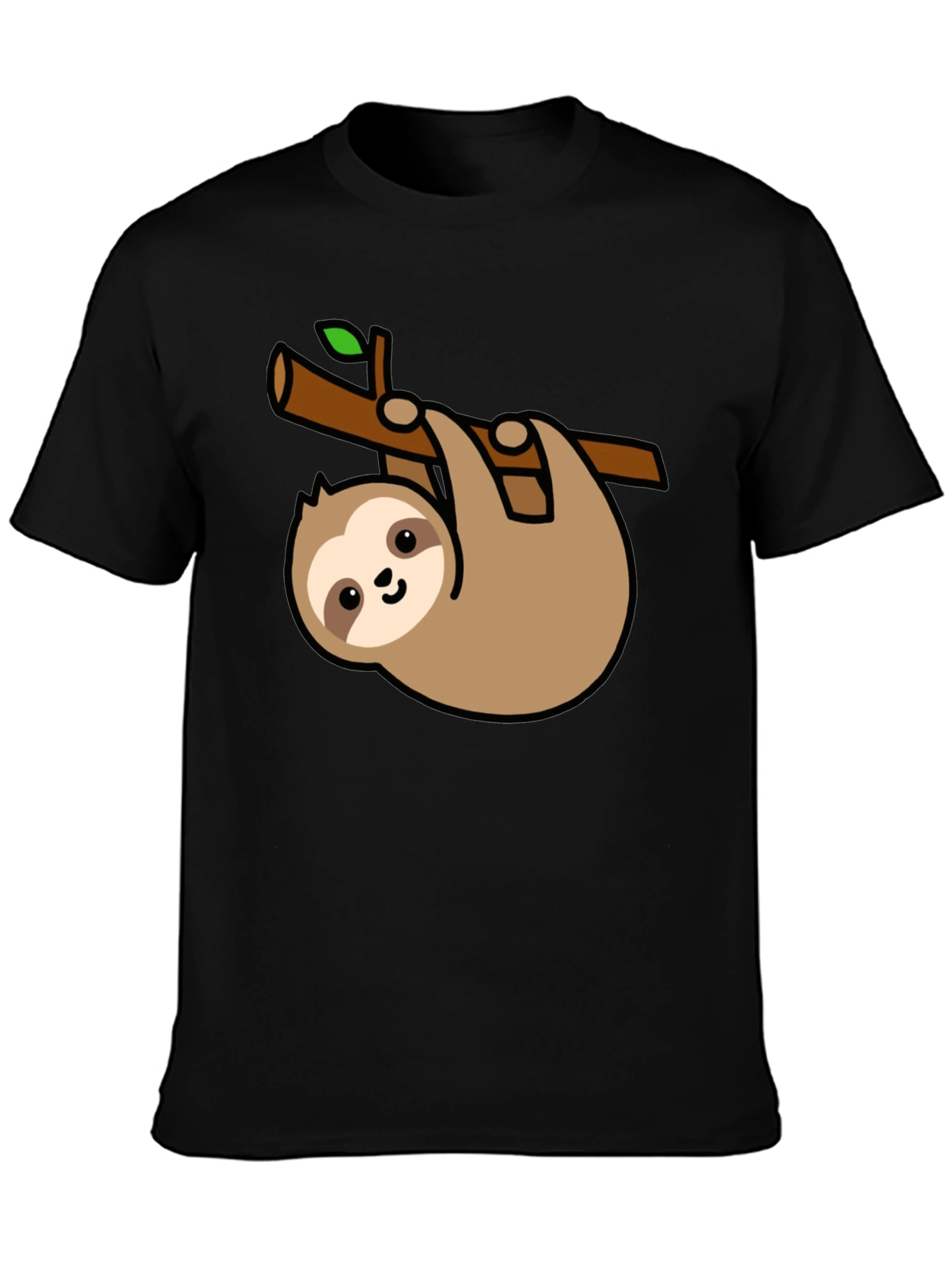 Cute Sloth Hanging on Branch Black T-Shirt