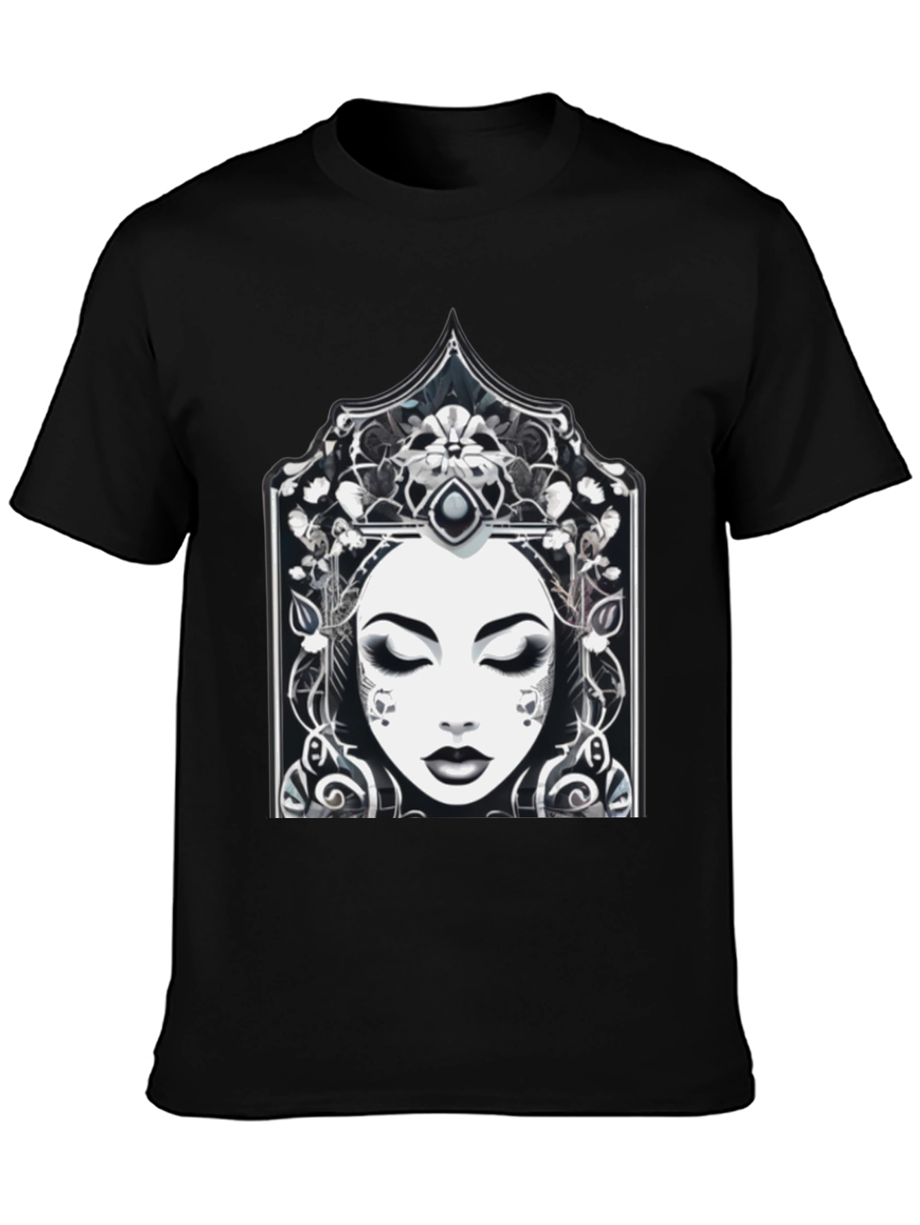 Ornate Woman Graphic Tee - Stylish Black T-Shirt