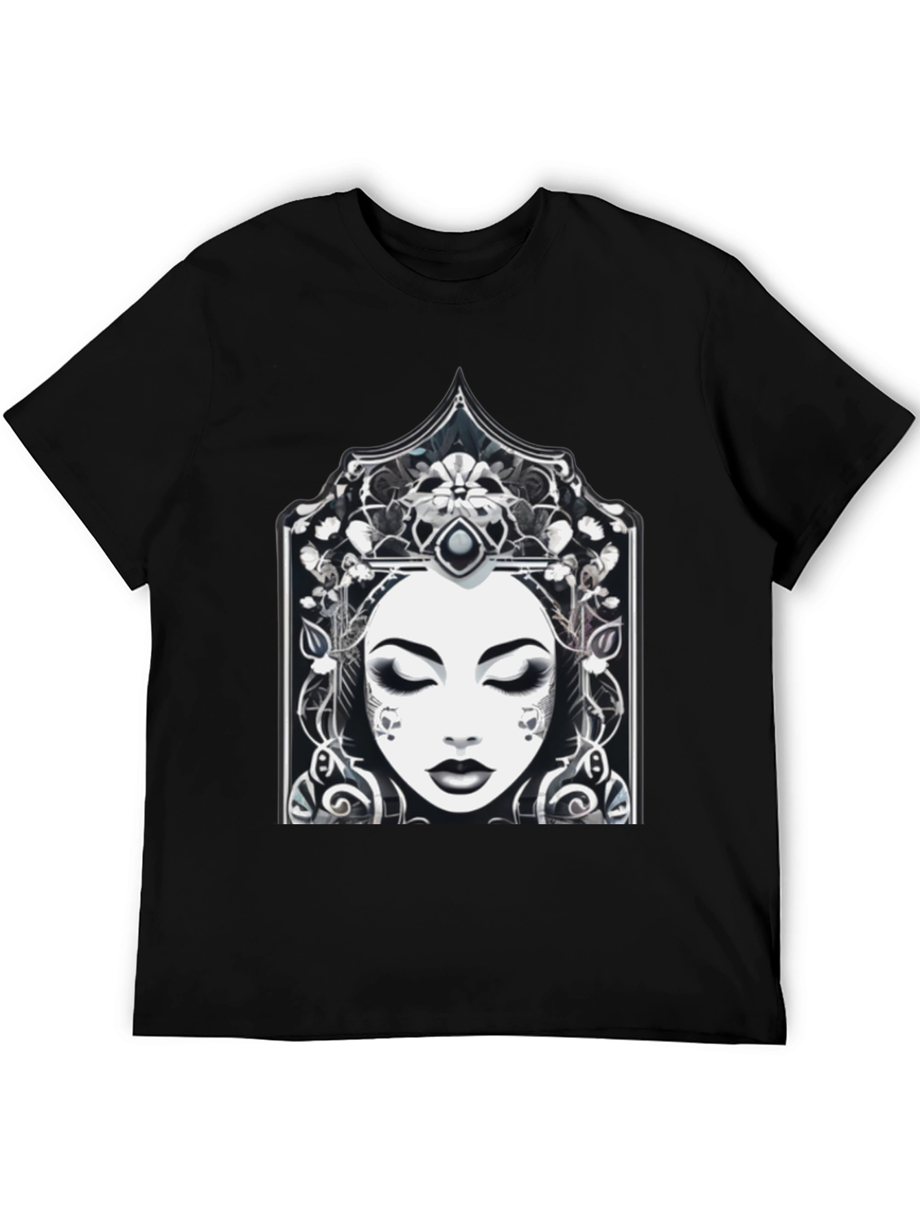 Ornate Woman Graphic Tee - Stylish Black T-Shirt