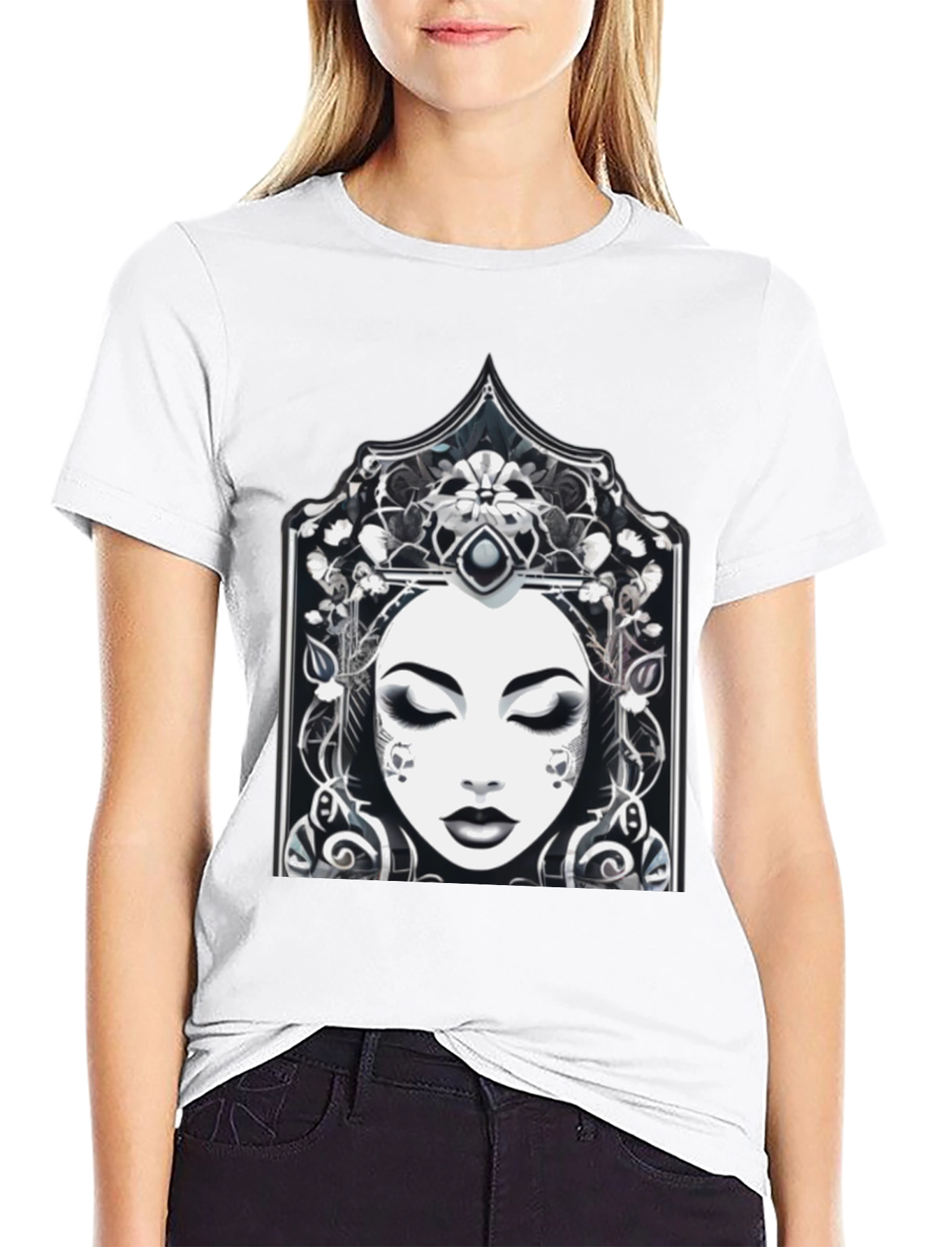 Ornate Woman Graphic Tee - Stylish Black T-Shirt