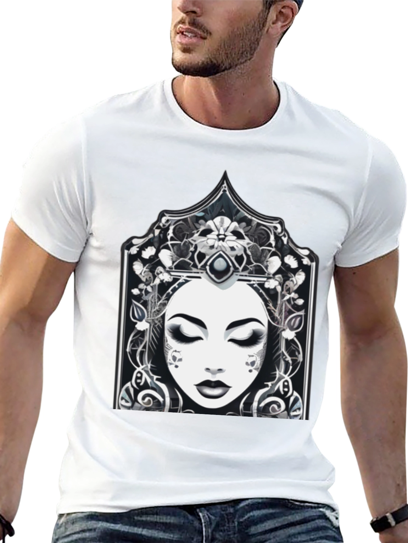 Ornate Woman Graphic Tee - Stylish Black T-Shirt