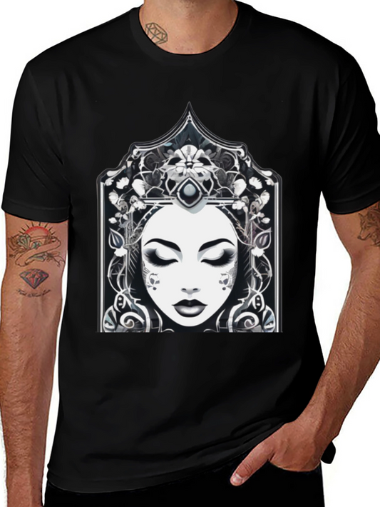 Ornate Woman Graphic Tee - Stylish Black T-Shirt