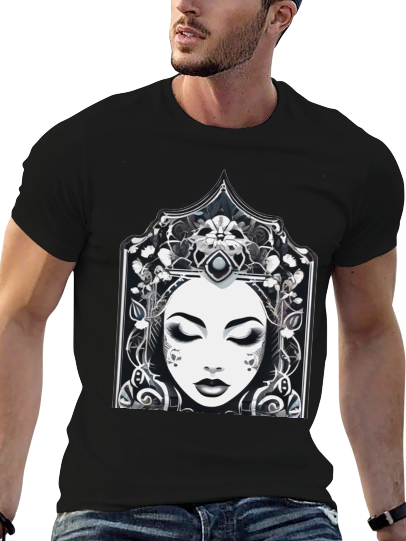 Ornate Woman Graphic Tee - Stylish Black T-Shirt