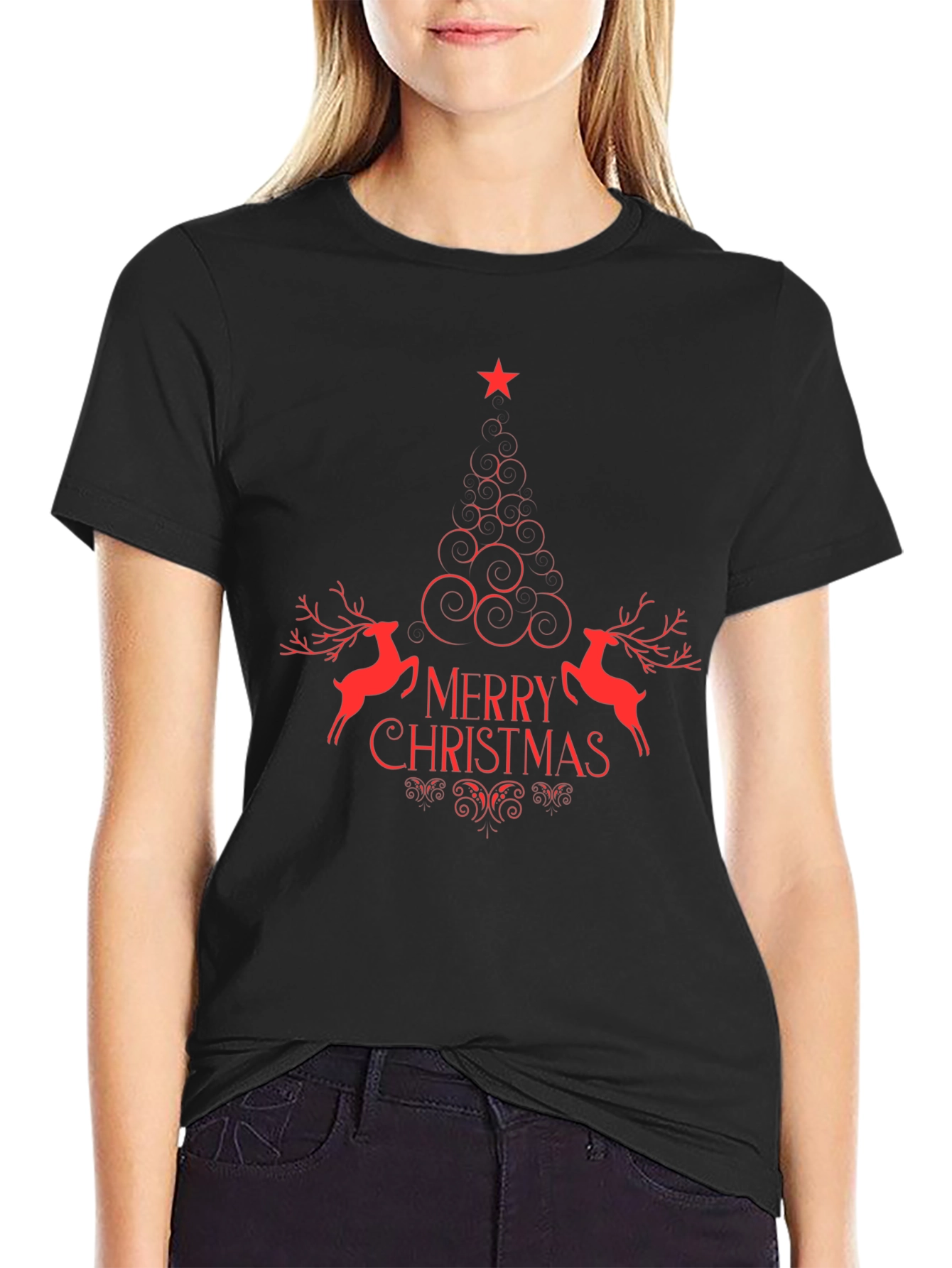 Merry Christmas Graphic Tee - Red Design
