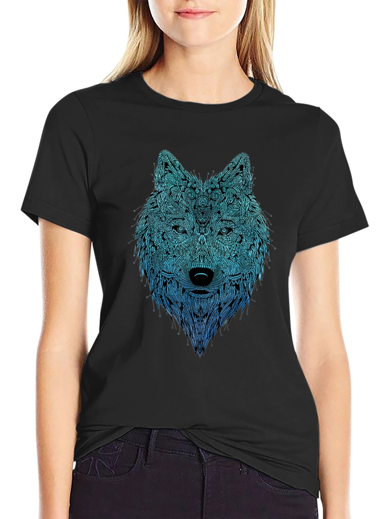 Wolf Graphic Print Black T-Shirt