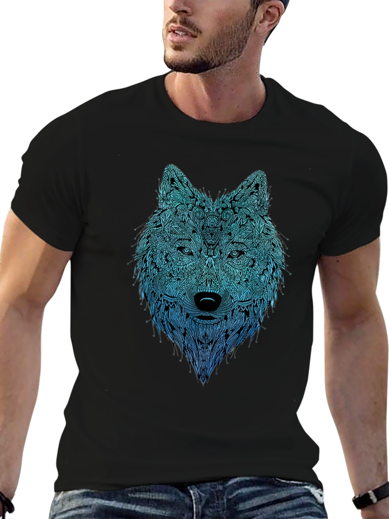 Wolf Graphic Print Black T-Shirt