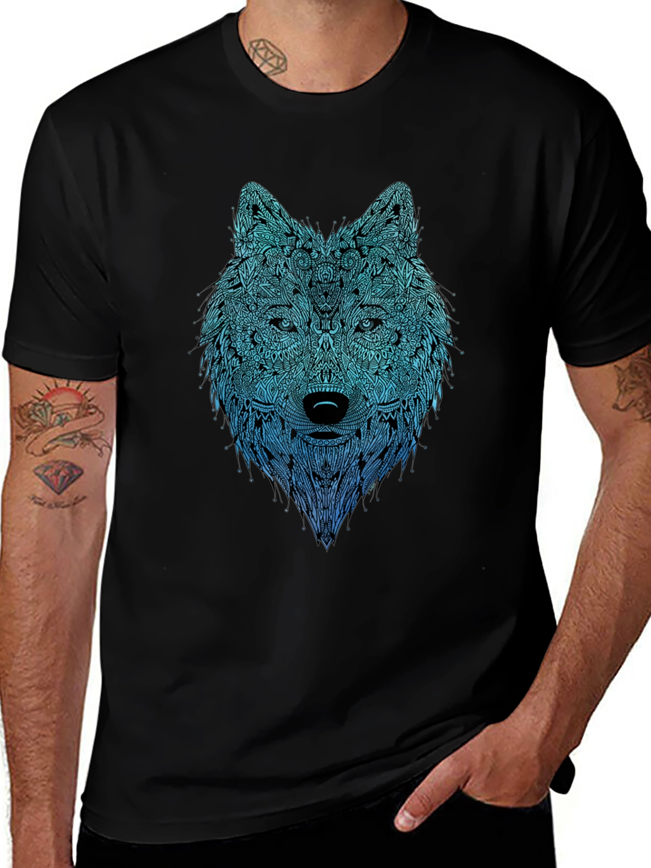 Wolf Graphic Print Black T-Shirt