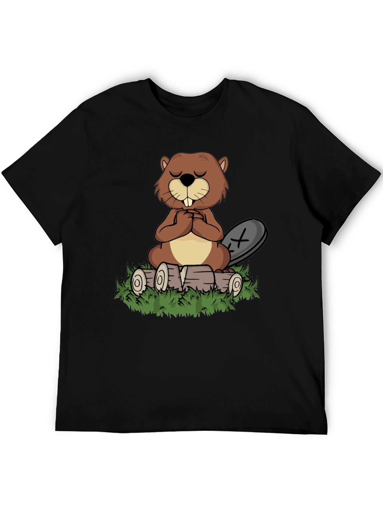 Zen Beaver Black T-Shirt: Meditating Beaver Design