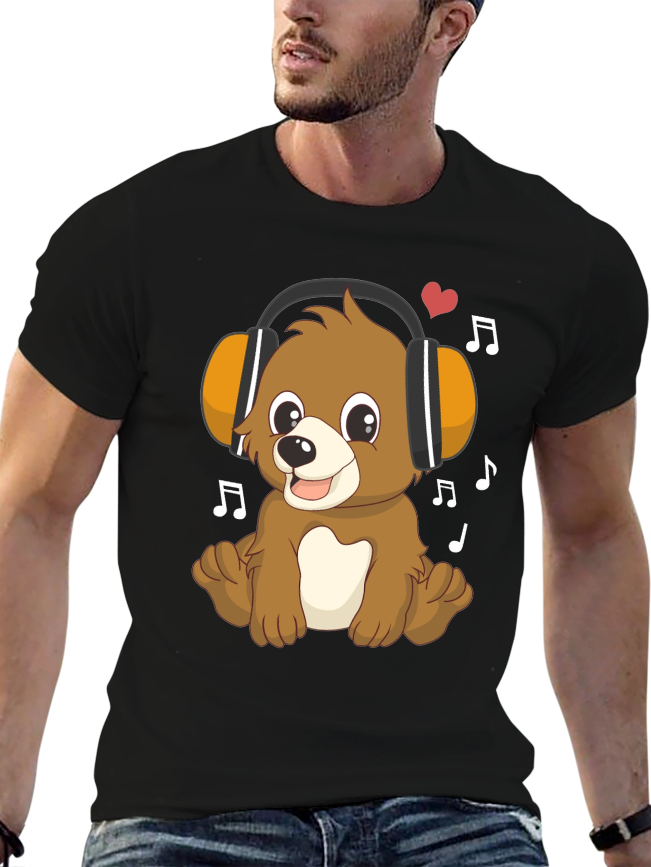 Cute Cartoon Bear with Headphones Graphic T-Shirt
