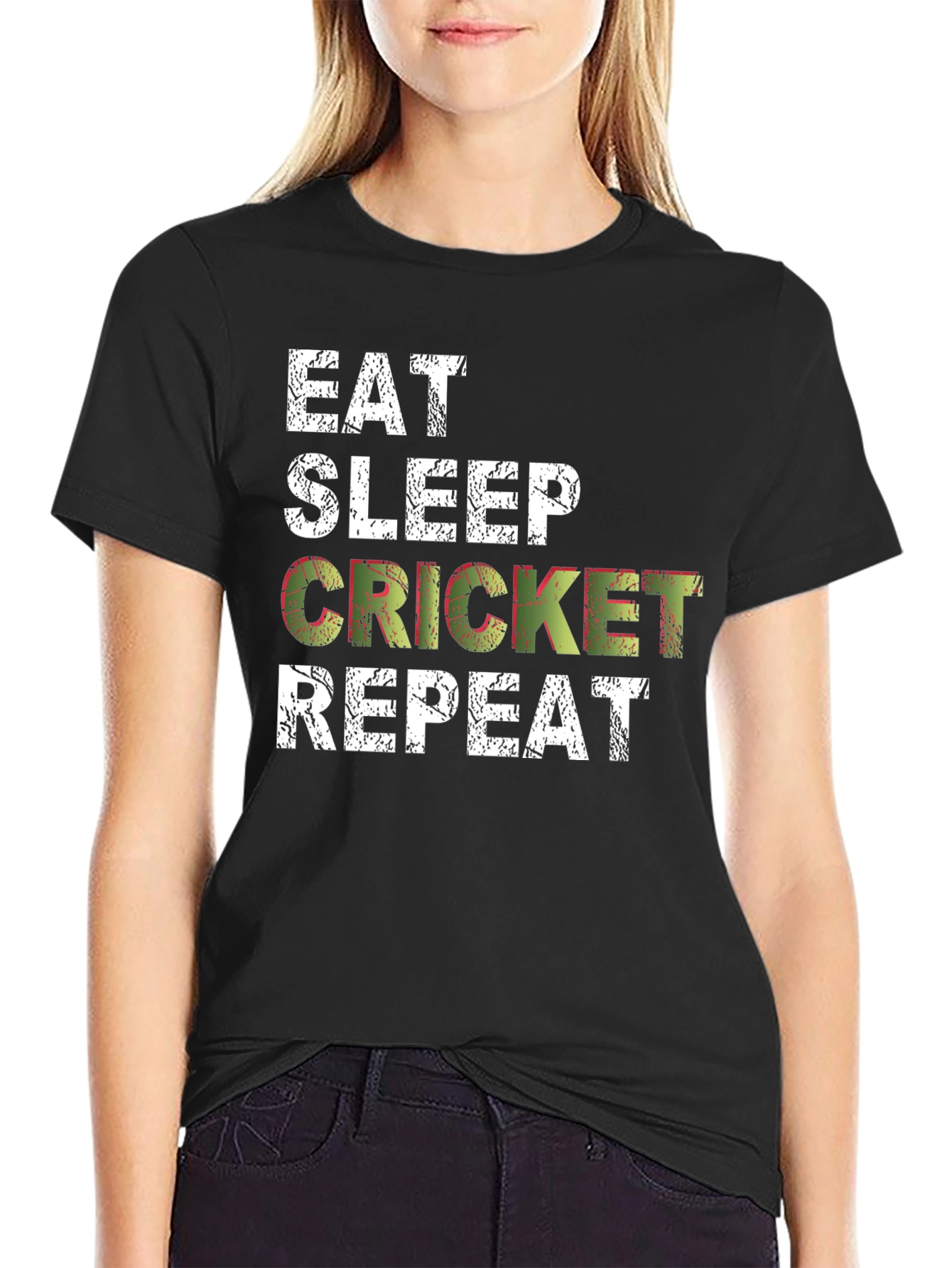 Eat Sleep Cricket Repeat T-Shirt Black Cotton Casual Tee