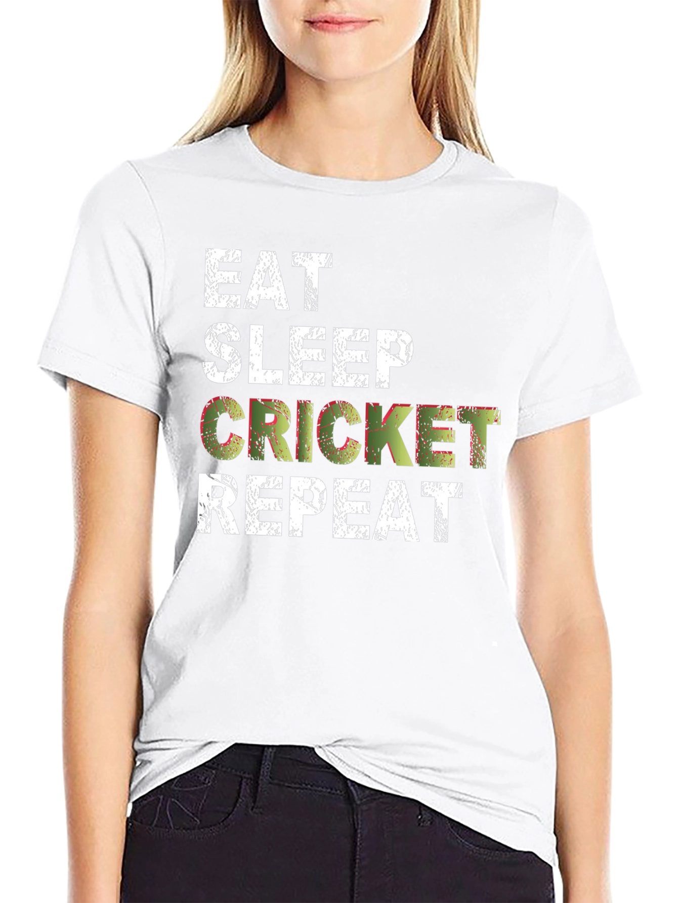 Eat Sleep Cricket Repeat T-Shirt Black Cotton Casual Tee