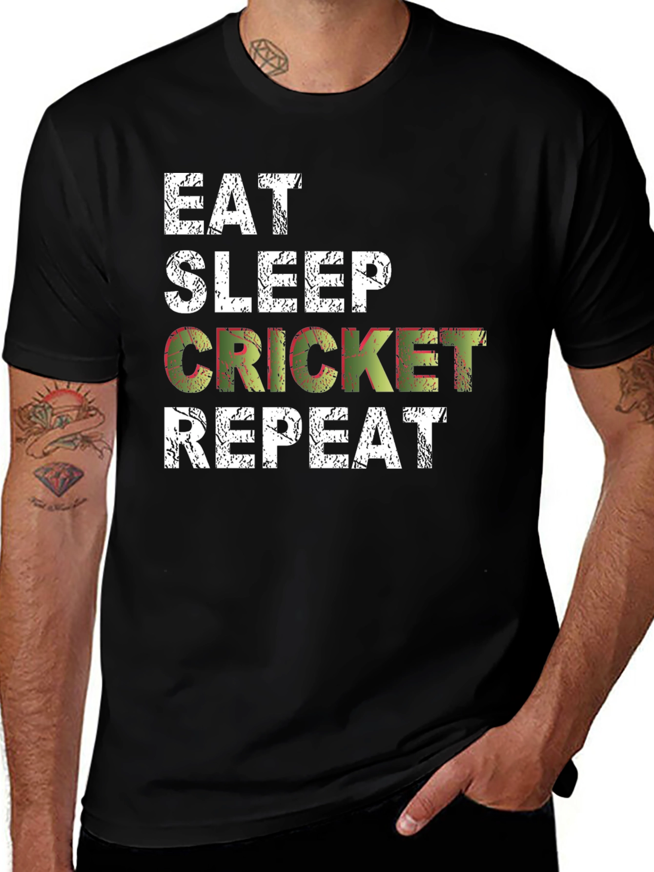 Eat Sleep Cricket Repeat T-Shirt Black Cotton Casual Tee