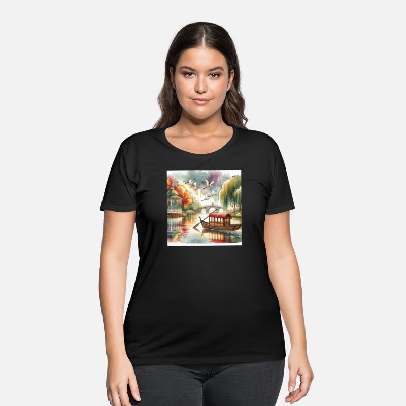 Serene Autumn Lake Scene with Swans and Bridge