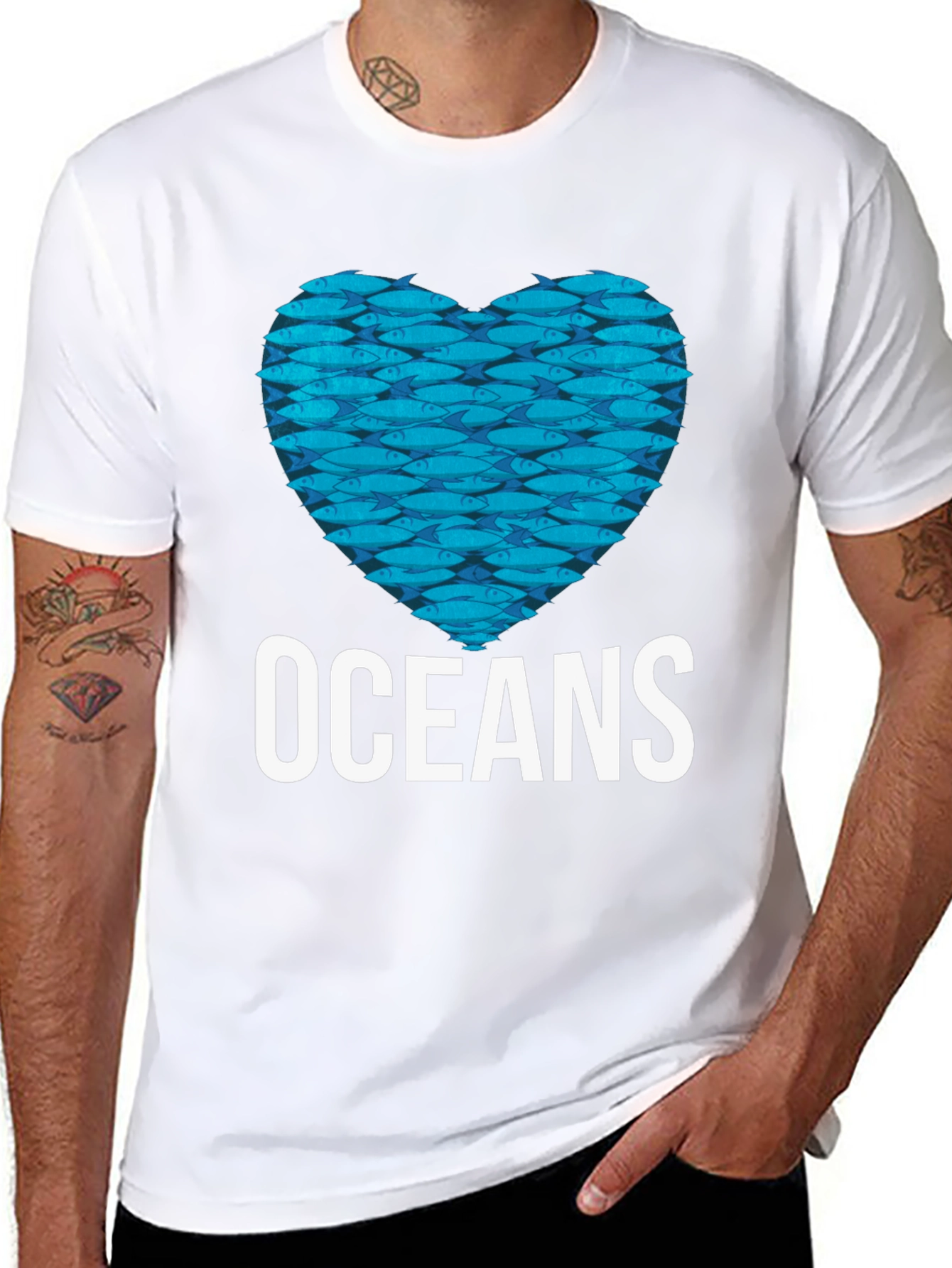 Oceans Heart Fish Graphic Black T-Shirt