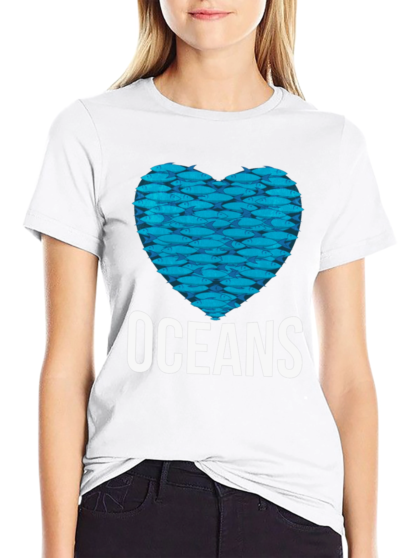 Oceans Heart Fish Graphic Black T-Shirt