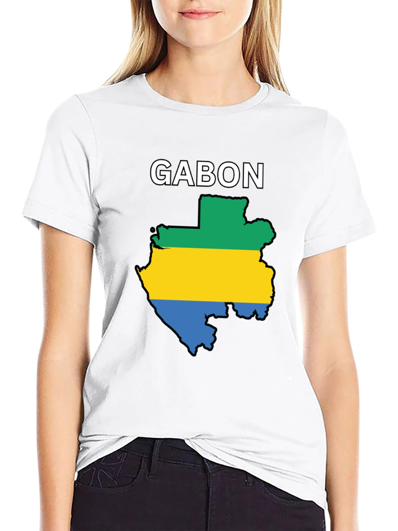 Gabon Flag Map T-Shirt - Black Cotton Tee