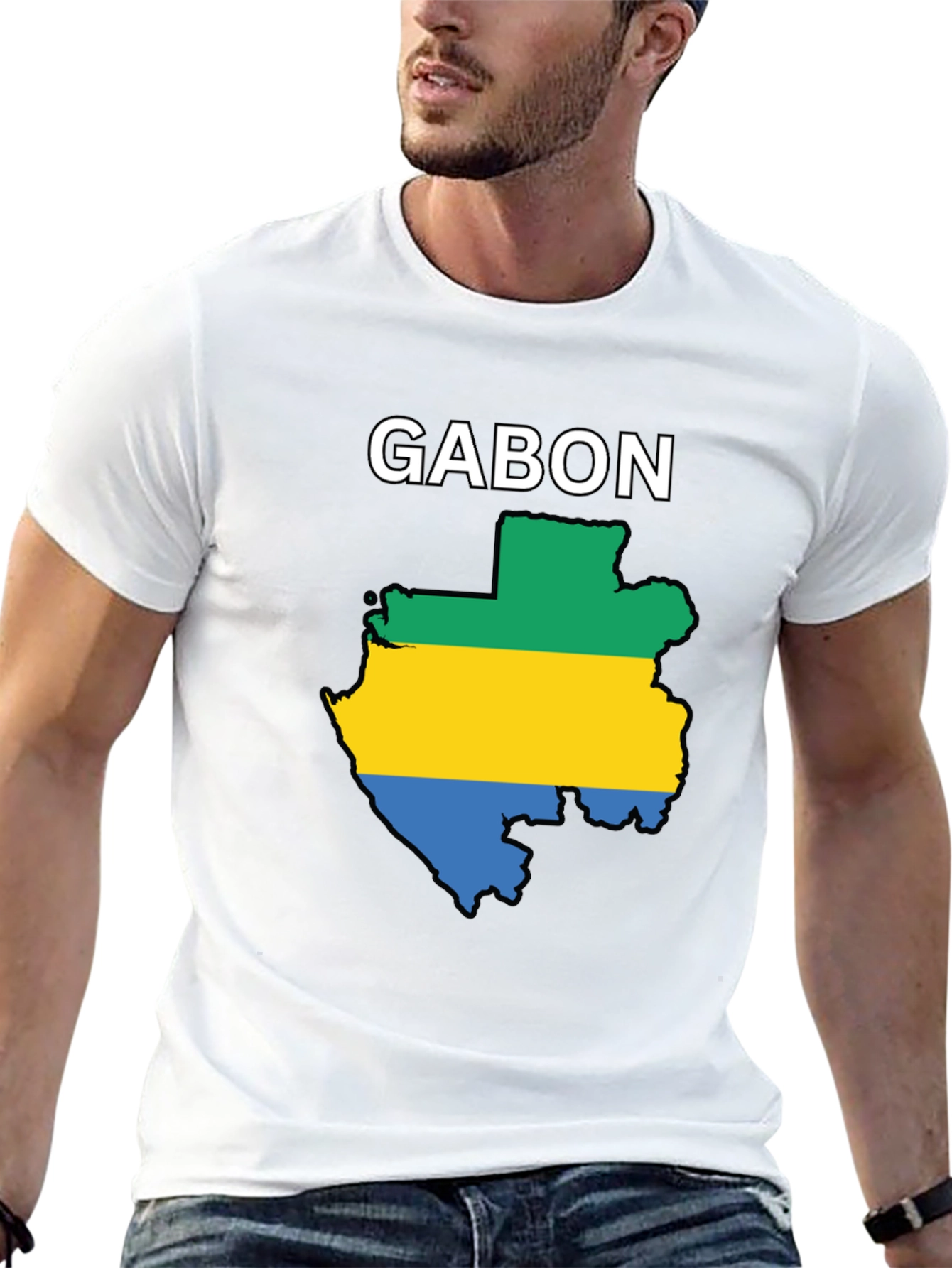 Gabon Flag Map T-Shirt - Black Cotton Tee