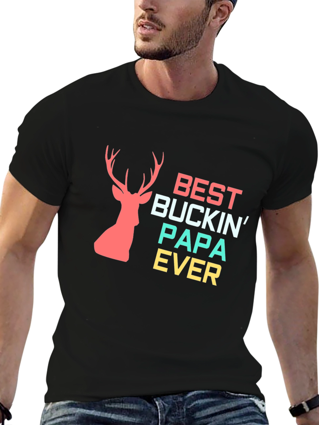 Best Buckin Papa Ever Black Graphic Tee