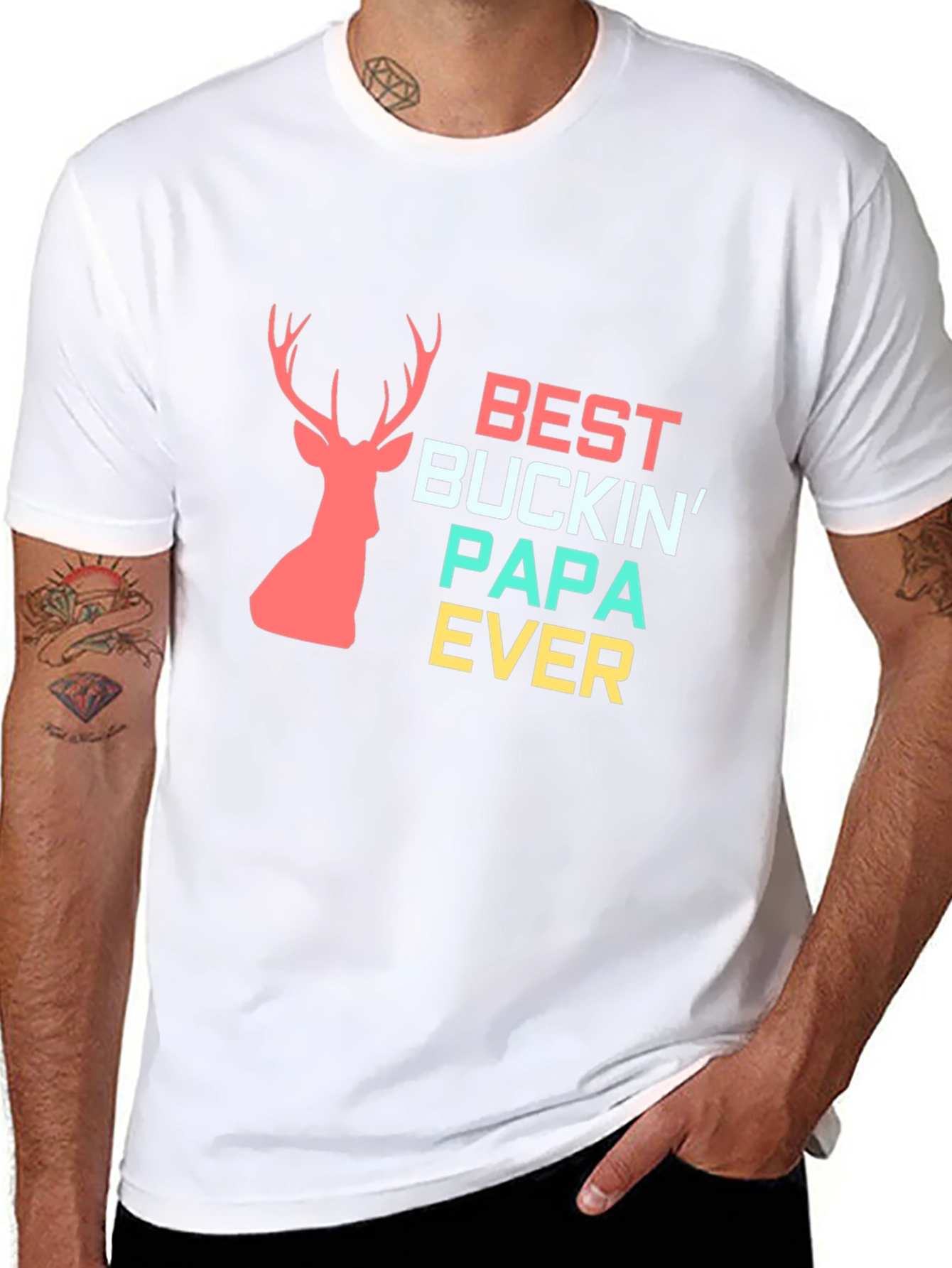 Best Buckin Papa Ever Black Graphic Tee