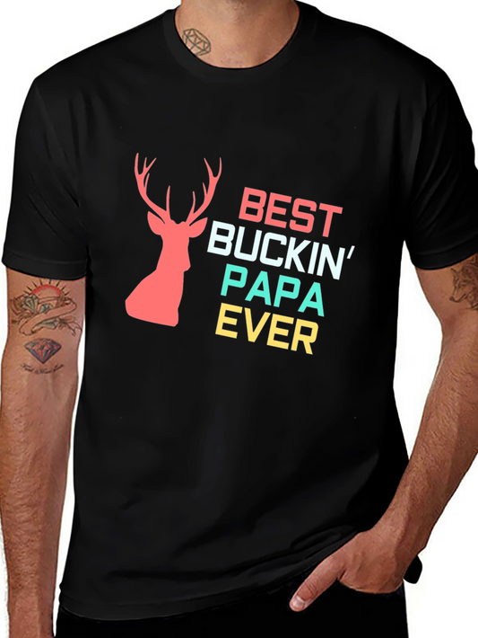 Best Buckin Papa Ever Black Graphic Tee
