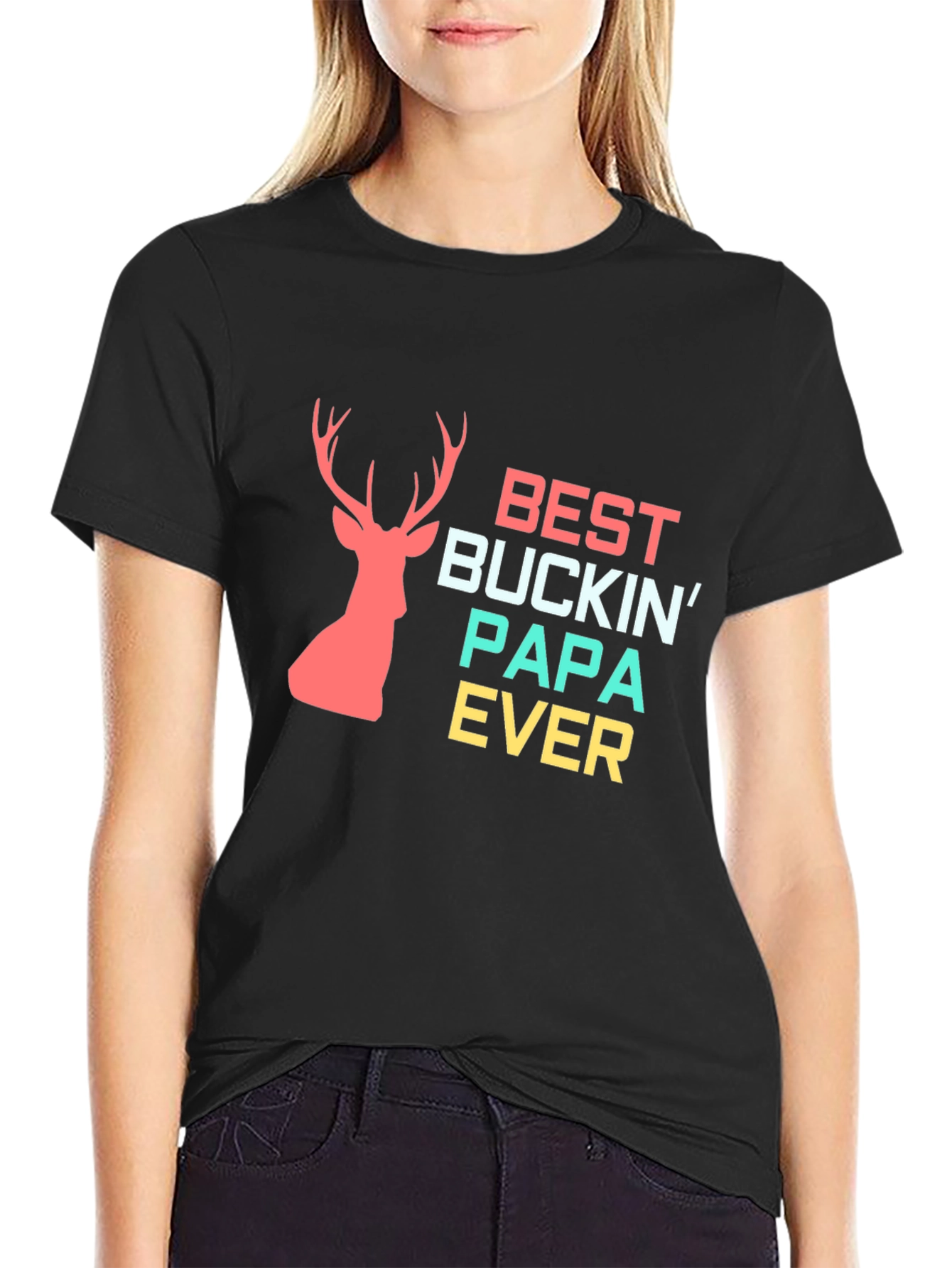 Best Buckin Papa Ever Black Graphic Tee