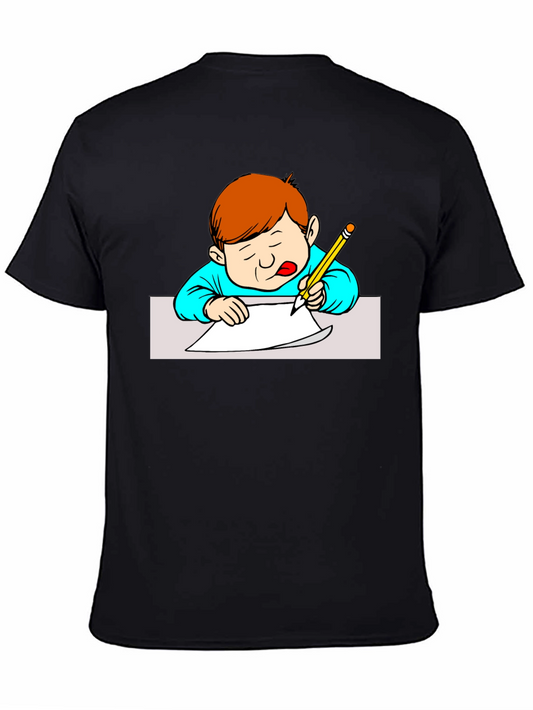 Boy Writing Black T-Shirt