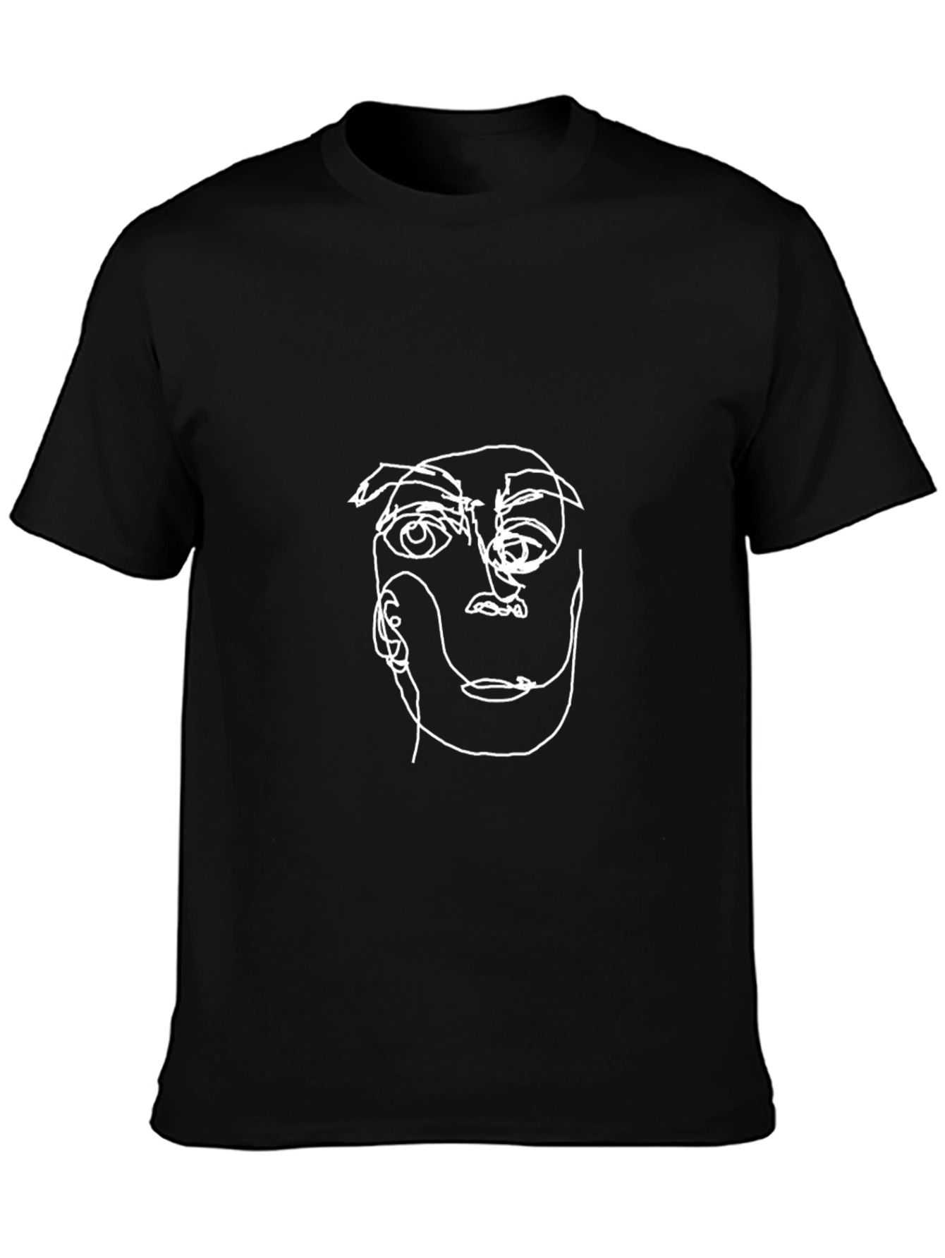 Minimalist Face Line Art Black T-Shirt