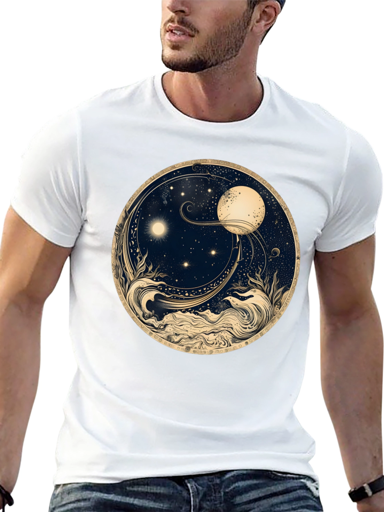 Celestial Dreamscape T-Shirt - Moon & Star Design