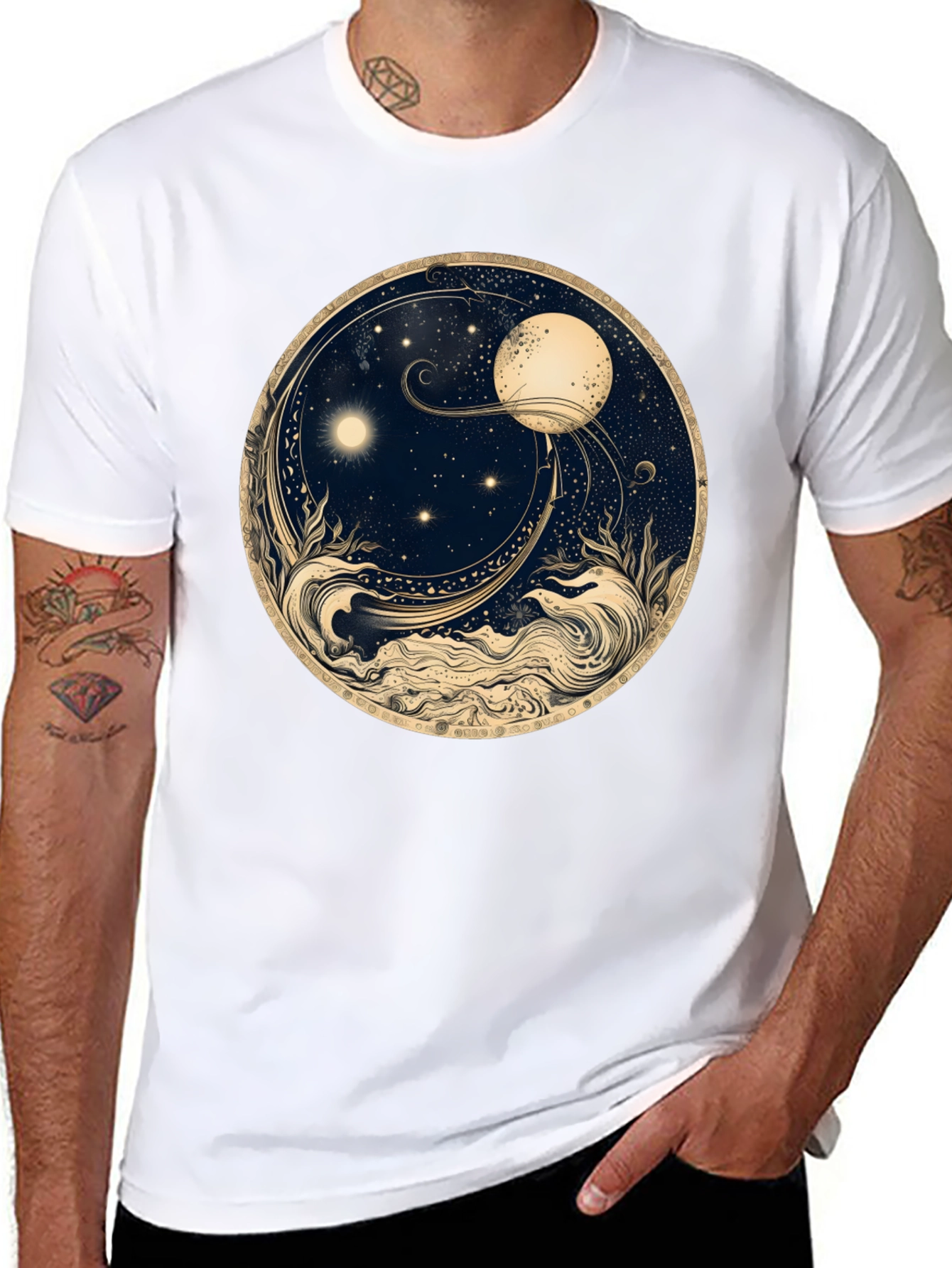 Celestial Dreamscape T-Shirt - Moon & Star Design