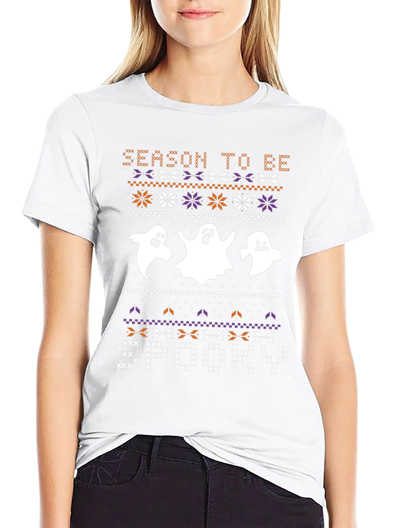 Spooky Season Halloween Ghost Knit Pattern T-Shirt