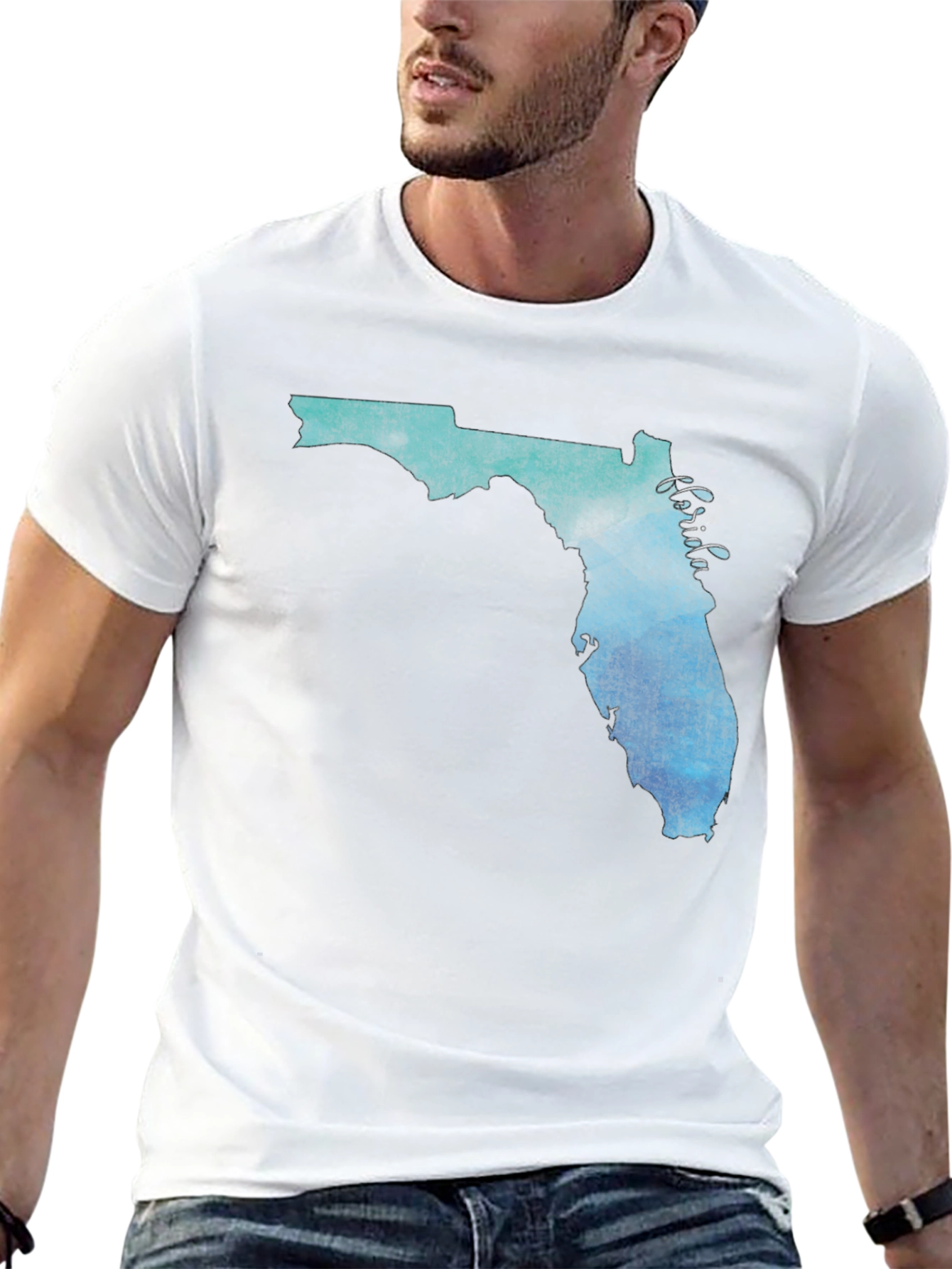 Florida State Map Graphic Print Black T-Shirt