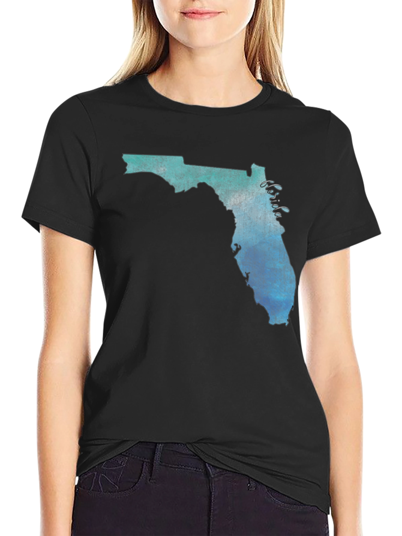 Florida State Map Graphic Print Black T-Shirt