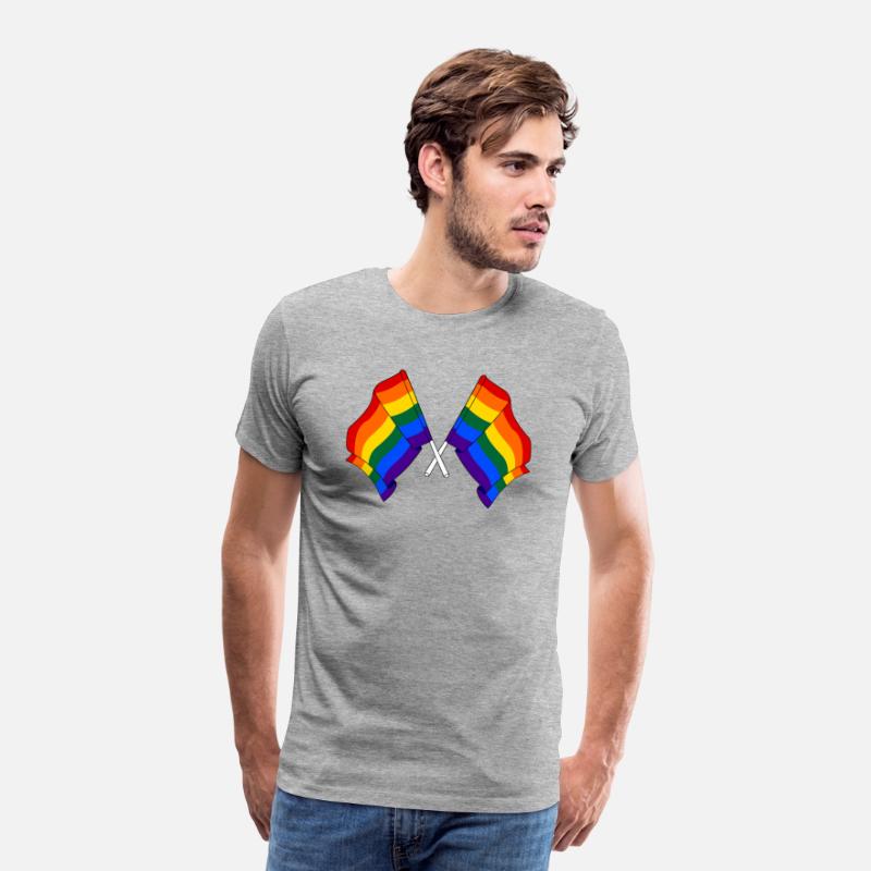 Two rainbow flags crossed