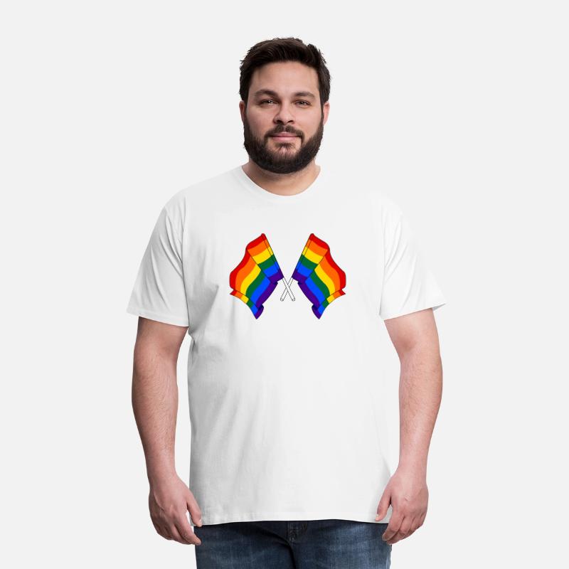 Two rainbow flags crossed