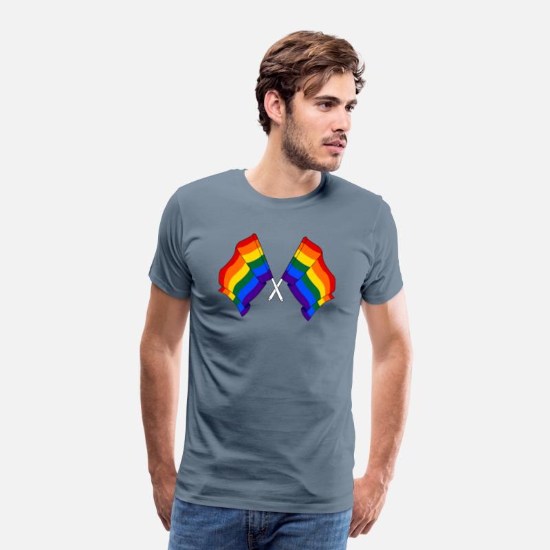 Two rainbow flags crossed
