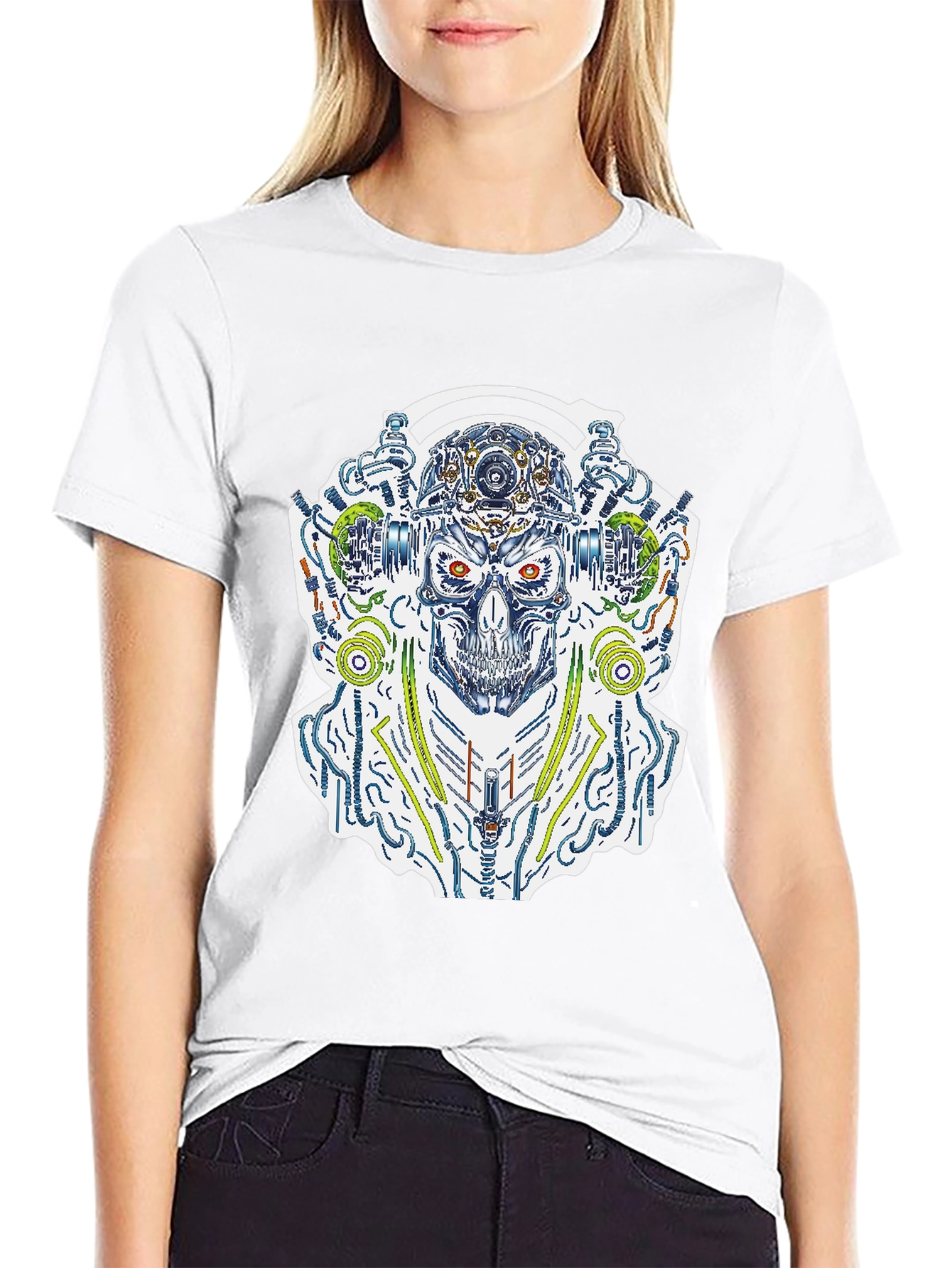 Cyberpunk Skull Graphic Tee - Black
