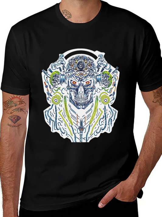 Cyberpunk Skull Graphic Tee - Black