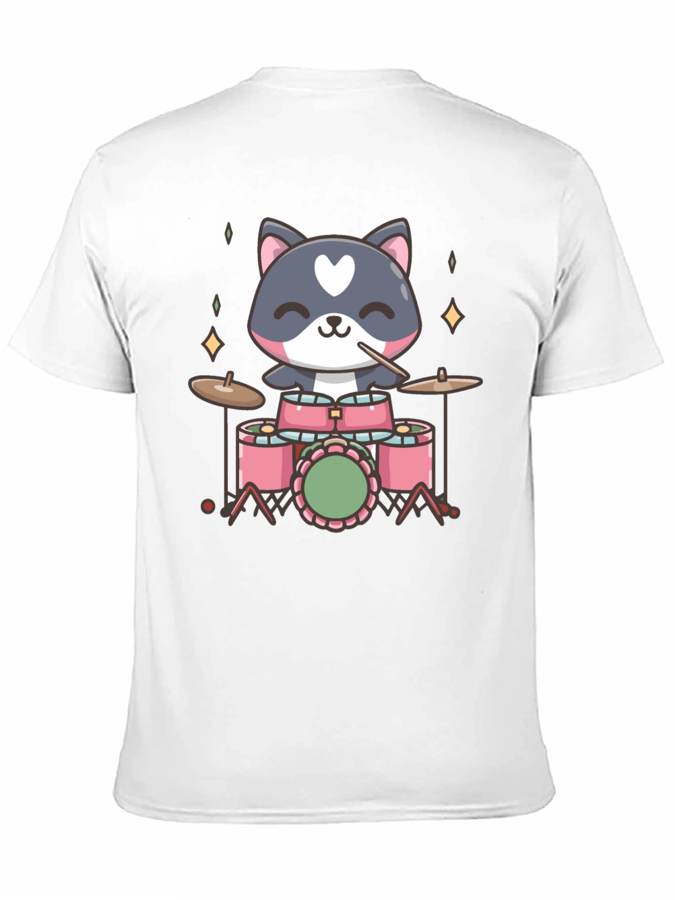 Cute Cat Drummer Black T-Shirt