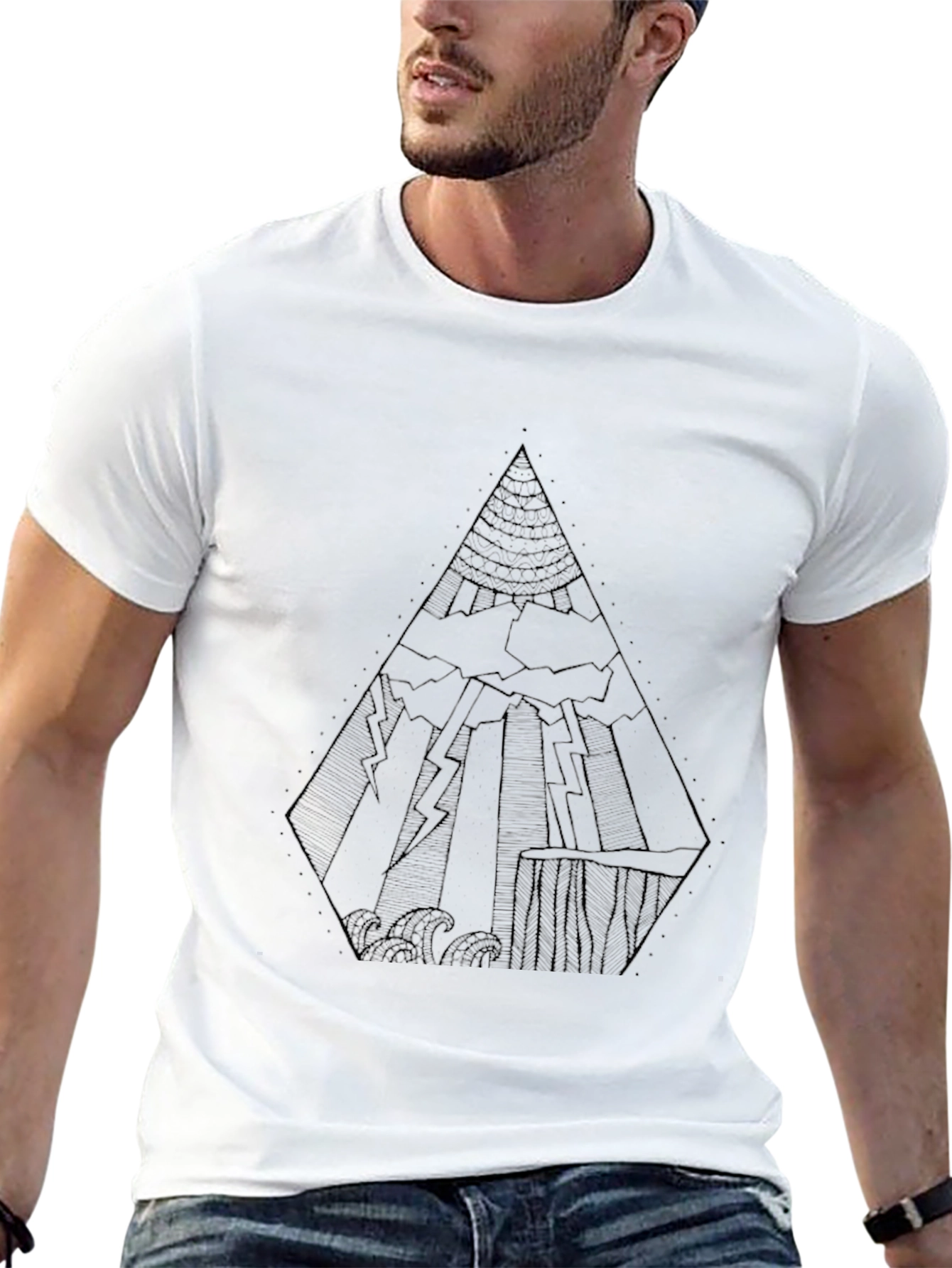 Abstract Geometric Graphic Print Black T-Shirt