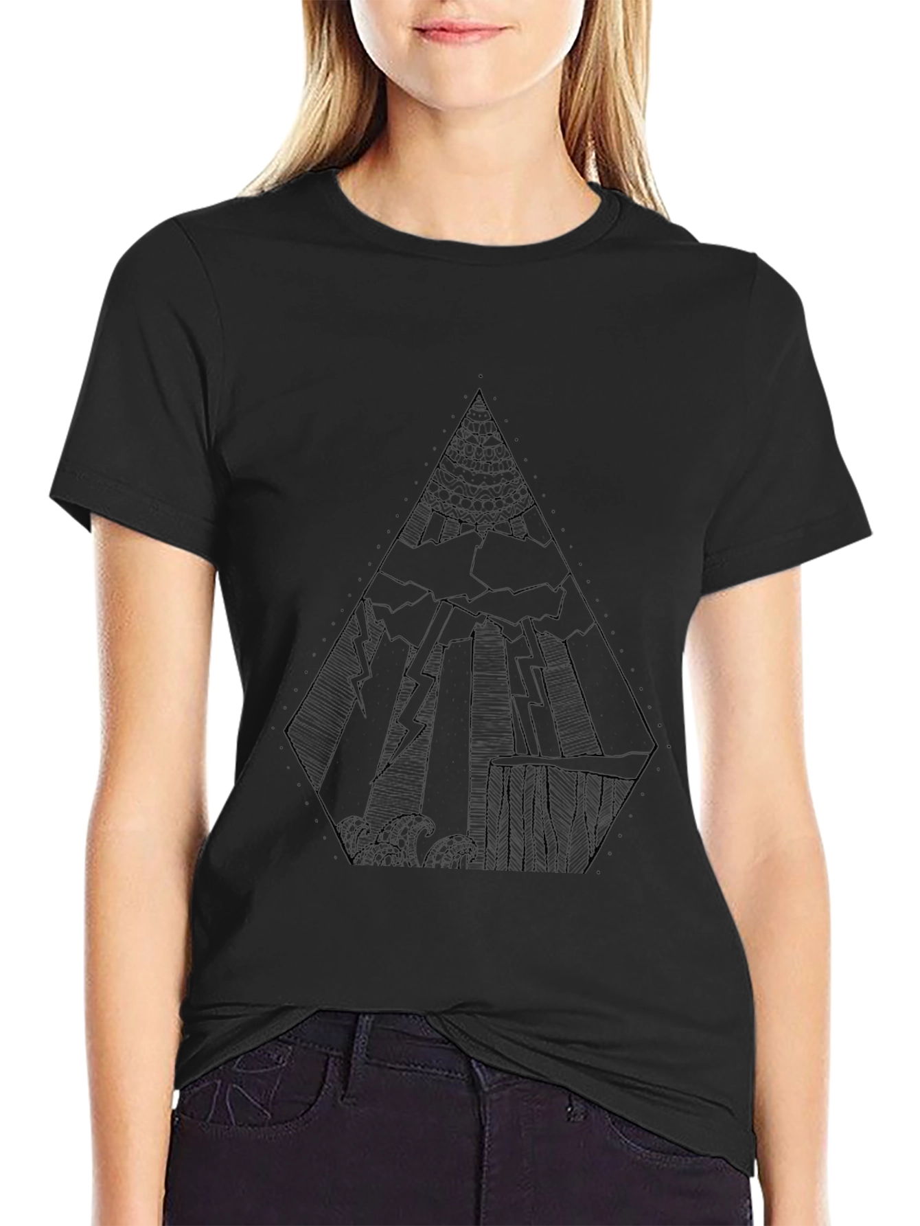 Abstract Geometric Graphic Print Black T-Shirt