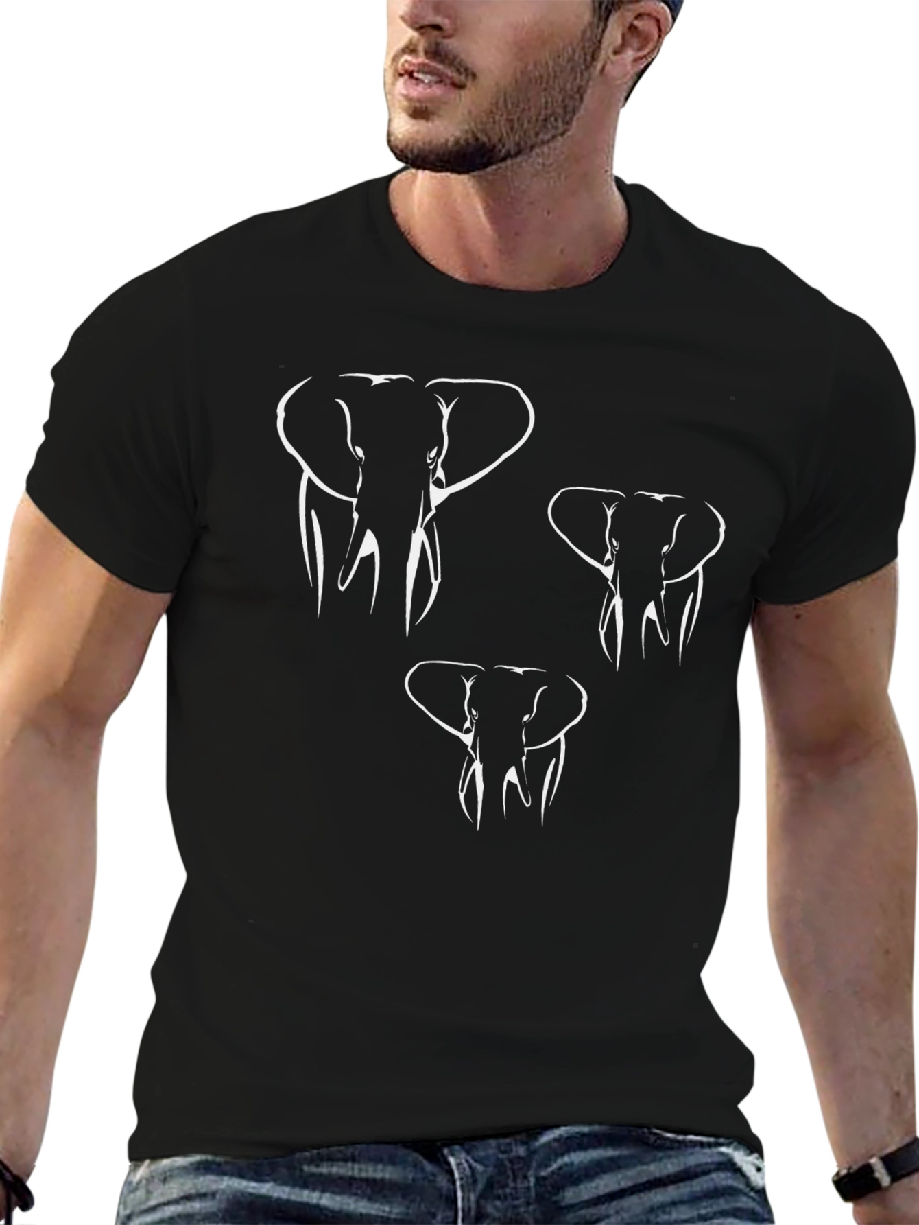 Elephant Outline Graphic Tee - Stylish Black T-Shirt
