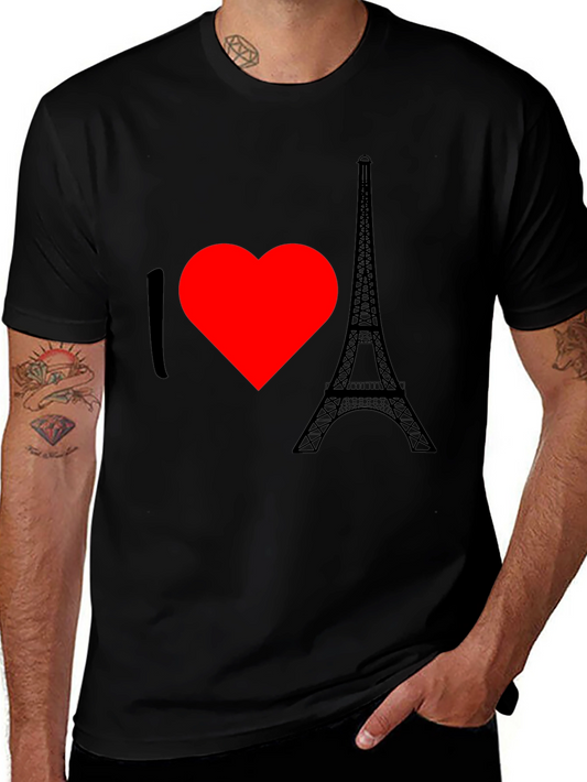 I Love Paris Graphic Tee - Eiffel Tower Heart Design