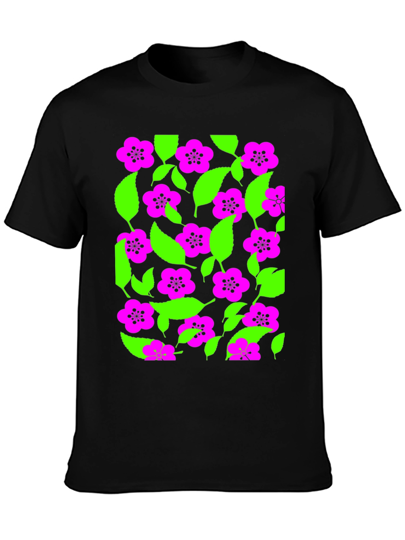 Vibrant Floral Print Black T-Shirt