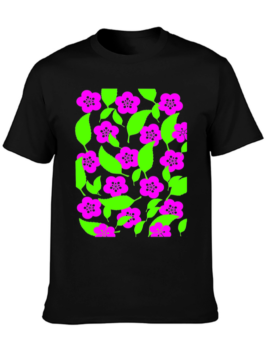 Vibrant Floral Print Black T-Shirt