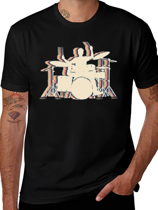 Retro Drummer Graphic Tee - Vintage Music Shirt