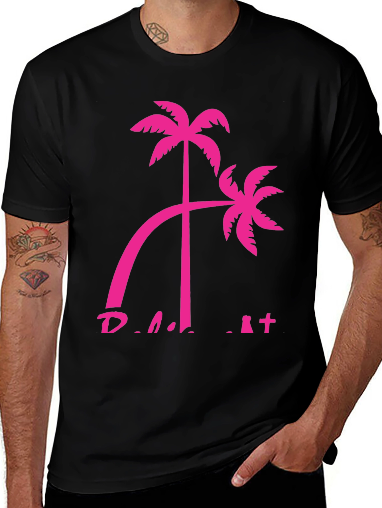Tropical Palm Tree Graphic Tee - Black