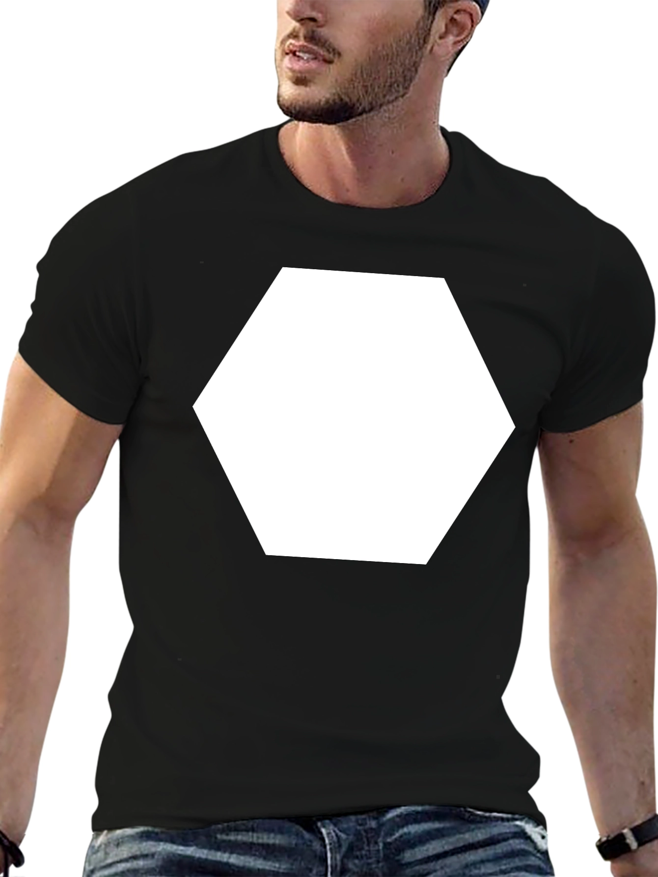 Modern Black Tee with Bold Hexagon Graphic
