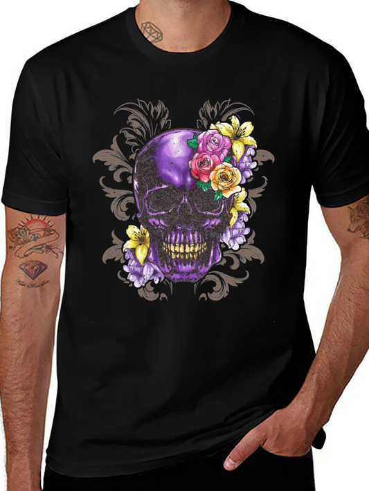 Floral Skull Graphic Tee - Dark Goth Style Shirt